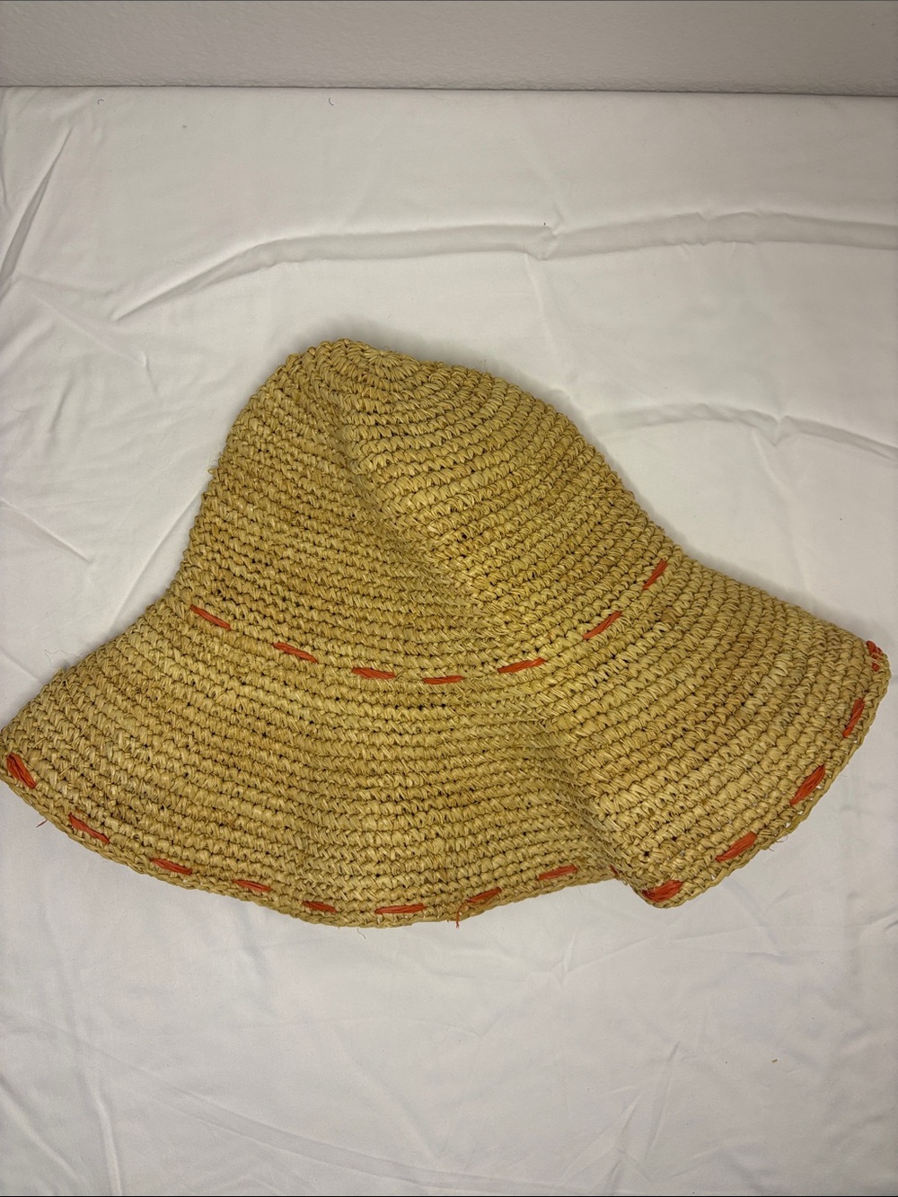 Straw Sun Hat with Orange Stitching - Women's Summer Hat